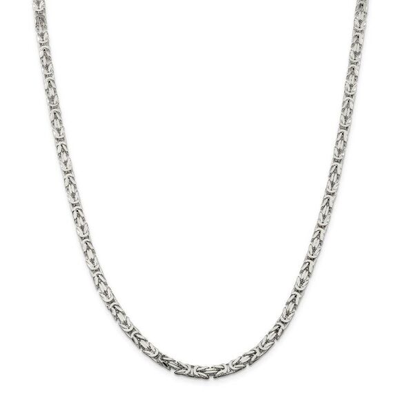 4.25mm, Sterling Silver, Solid Byzantine Chain Necklace, 26 Inch